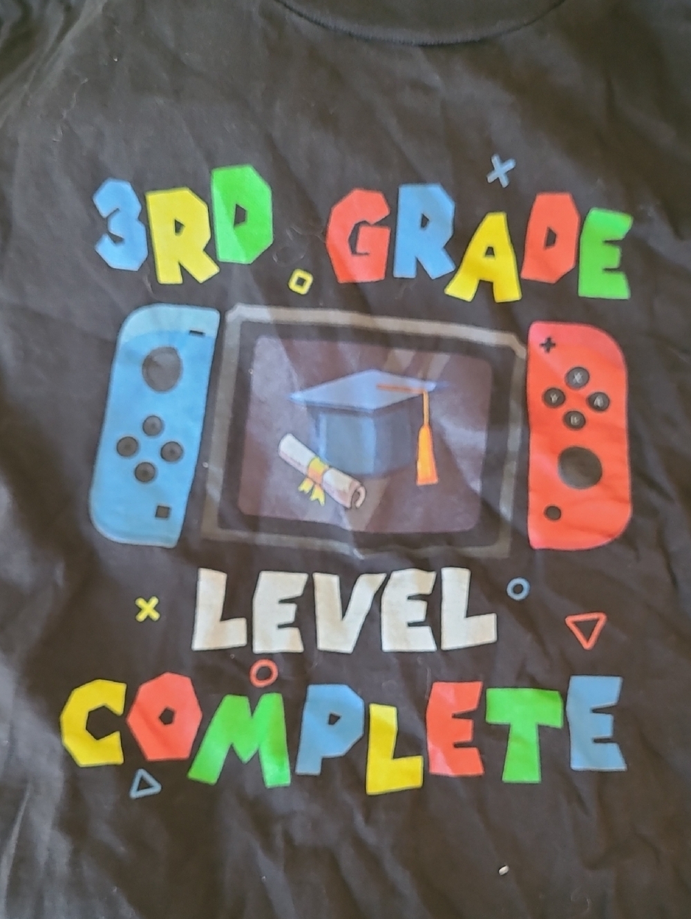 3rd Grade Level Complete Kids Gaming Graphic Tee - Black